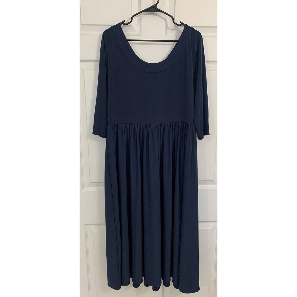 Lane Bryant Size 18 Solid Navy Lace Up Back Corset 3/4 Sleeve Dress